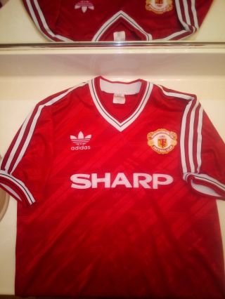 Rare Manchester United 1990 - 1992 Sharp Home Football Shirt Jersey Adidas Size S