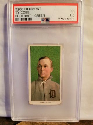 1909 - 11 T206 Ty Cobb Hof Green Portrait Psa 1.  5 Piedmont 150 Baseball Card