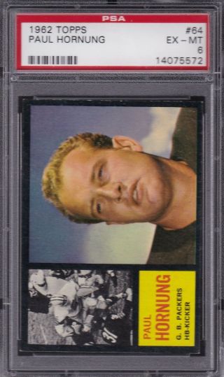 1962 Topps 64 Paul Hornung Psa 6 Ex/mt Gb Packers / Notre Dame - Centered
