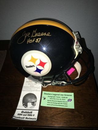 Joe Greene Auto/signed Steelers Throwback Full Size Authentic Helmet Hof 87