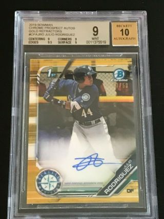 2019 1st Bowman Chrome Gold Refractor /50 Auto Julio Rodriguez Mariners Bgs 9/10