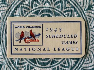 Rare 1943 World Champion St.  Louis Cardinals National League Booklet Schedule