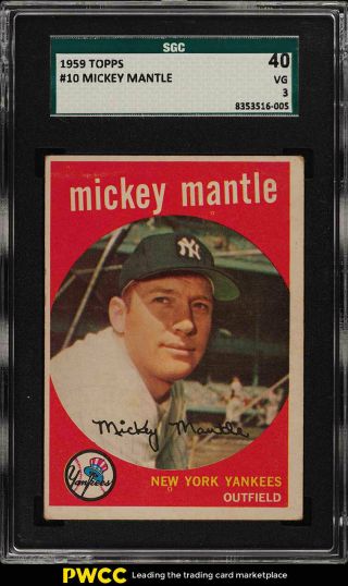 1959 Topps Mickey Mantle 10 Sgc 3 Vg (pwcc)
