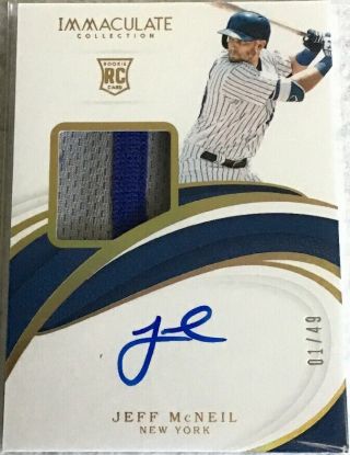 Jeff Mcneil 1/49 2019 Panini Immaculate Patch Auto Autograph Rpa Rc Rookie Mets