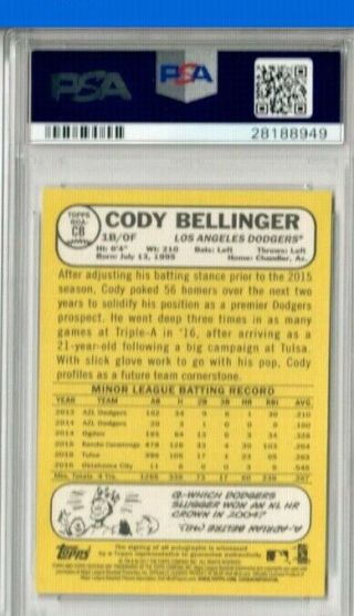 2017 Topps Heritage Real One Red Ink Cody Bellinger RC AUTO 3/68 PSA 10 DODGERS 2