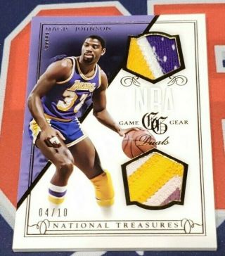 2013 - 14 National Treasures Magic Johnson Game Gear Dual Patch 04/10 Lakers Hof