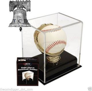 Bcw Acrylic Gold Glove Baseball Holder Deluxe Autograph Display Case Black Base
