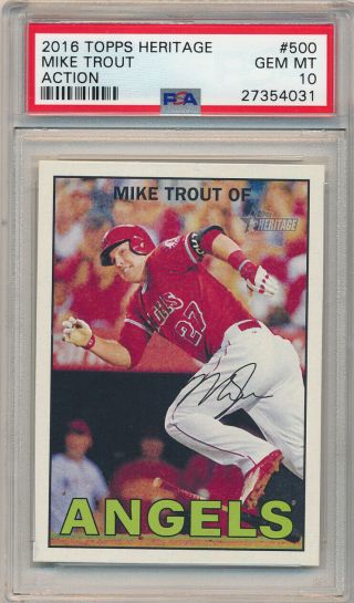 2016 Topps Heritage Action Variation 500 Mike Trout Psa 10 Z27802