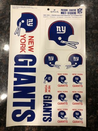 Rare Vtg 1973 Nfl York Giants Vinyl Sticker Decal Sheet Hallmark Nos