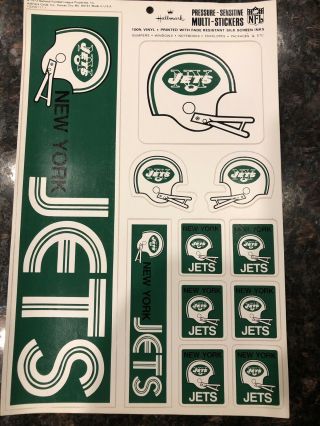 Rare Vtg 1973 Nfl York Jets Vinyl Sticker Decal Sheet Hallmark Nos