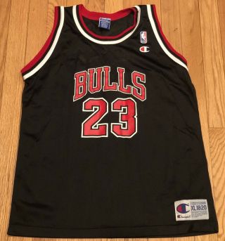 Vintage Michael Jordan Champion Nba Chicago Bulls Jersey Youth Xl 18 - 20 Black