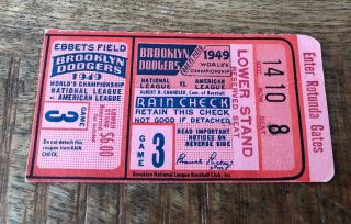 1949 World Series Game 3 Ticket Stub Yankees Brooklyn Dodgers Ebbets Field