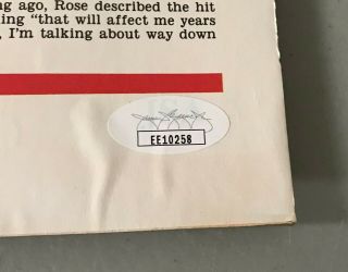 Pete Rose Signed 14x24 Newspaper Print Breaks Ty Cobb Total Hits Record JSA 3