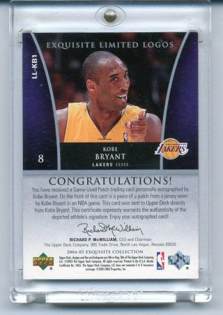 Kobe Bryant 2004 - 05 UD Exquisite Limited Logos On - Card Auto Patch 22/50 2