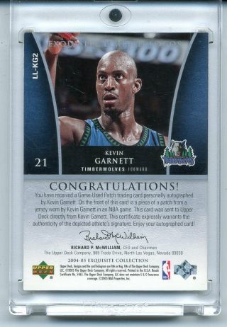 Kevin Garnett 2004 - 05 UD Exquisite Limited Logos On - Card Auto Patch 25/50 2