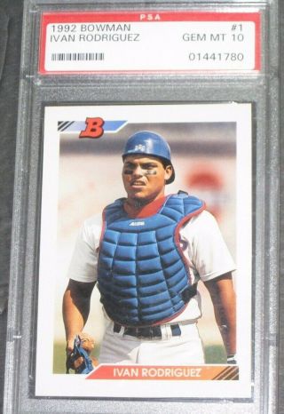 Psa 10 Gem - 1992 Bowman Ivan Rodriguez Rookie Baseball Card 1 Rc