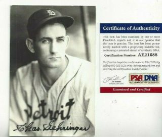 Charlie Gehringer Detroit Tigers Baseball Autographed Postcard Photo Psa Closeup