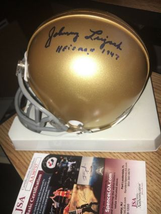 Johnny Lattner & Johhny Lujack Heisman Notre Dame Signed Mini Helmet Jsa