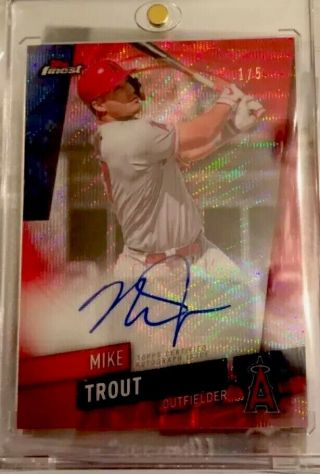 2019 Topps Finest Mike Trout Red Refractor Auto 1/5 Angels Wow Ready To Grade