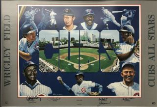 Wrigley Field All Star Poster Signed By 7 Cubs Banks Sandberg Williams Santo Fj