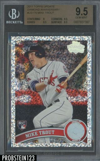 2011 Topps Update Diamond Anniversary Us175 Mike Trout Angels Rc Bgs 9.  5