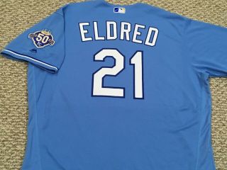 Eldred Size 52 21 2018 Kansas City Royals Game Jersey Issued Blue 50 Yrs Patch