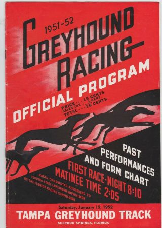 Vintage Tampa Greyhound Program 1951/52 Meet