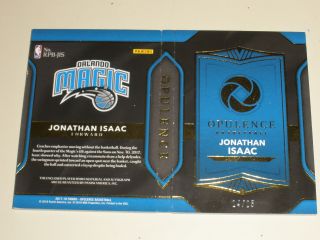 2017 - 18 Panini Opulence Rookie Booklet PATCH Auto Jonathan Isaac 14/25 2