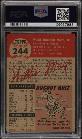 1953 Topps Willie Mays SHORT PRINT 244 PSA 7 NRMT (PWCC) 2