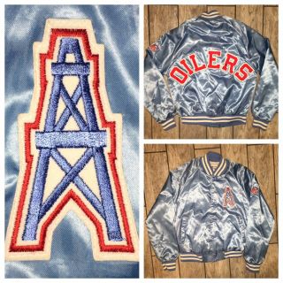 Rare Houston Oilers Chalk Line Jacket Sz.  S Satin Bomber Varsity Nfl Vintage