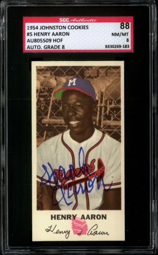 1954 Johnston Cookies 5 Hank Aaron Rookie Sgc Authentic Signed Autographed Card