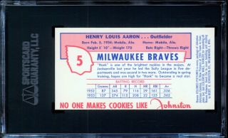 1954 Johnston Cookies 5 HANK AARON Rookie SGC Authentic Signed Autographed Card 2