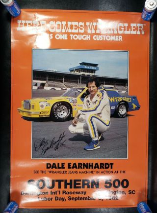 Very Rare Dale Earnhardt Sr Nascar 1982 Southern 500 Here Comes Wrangler Poster
