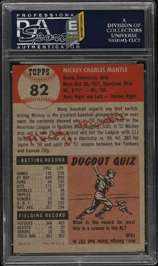 1953 Topps Mickey Mantle SHORT PRINT 82 PSA 5 EX (PWCC - E) 2