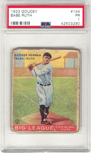 Babe Ruth York Yankees 1933 Goudey Card 144 Psa Pr 1