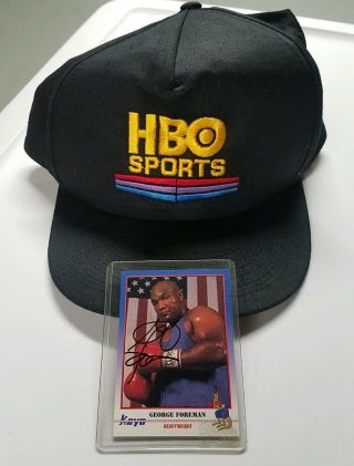 George Foreman Autographed Hbo Cap And Card