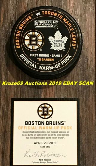 4/23/2019 Boston Bruins Vs Maple Leafs Game 7 Official Warm - Up Puck W/coa Wow