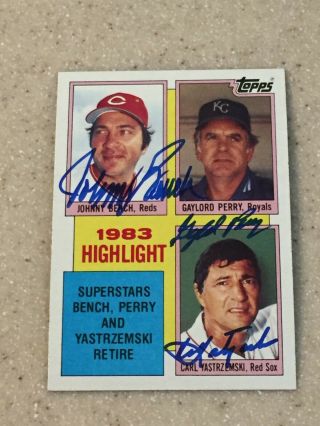 1984 Topps 6 Highlight Signed By All Three Yastrzemski,  Bench And Perry