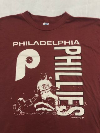 Vintage Rare 1990 Philadelphia Phillies Maroon Single Stitch T - Shirt Sz Xl Retro