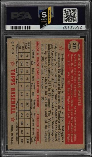 1952 Topps Mickey Mantle 311 PSA 2.  5 GD,  (PWCC - S) 2