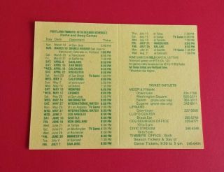 Vintage 1978 Defunct NASL Portland Timbers Pocket Schedule 2