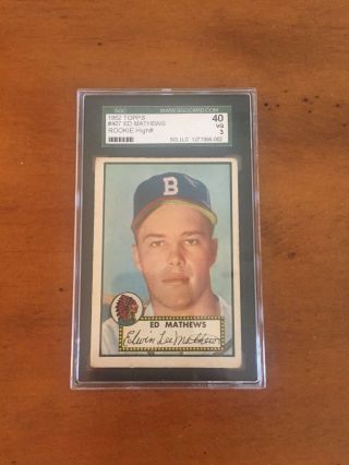 1952 Topps 407 Eddie Mathews High Number Baseball Card Sgc 40 Vg 3