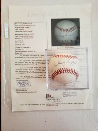 Dodgers Hall Of Famer Sandy Koufax Signed Baseball - Jsa Loa Auto/autograph