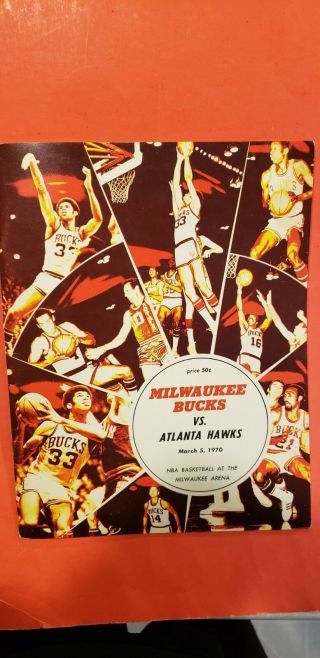 Vintage Milwaukee Bucks Vs Atlanta Hawks Program & Ticket Stub - 1970