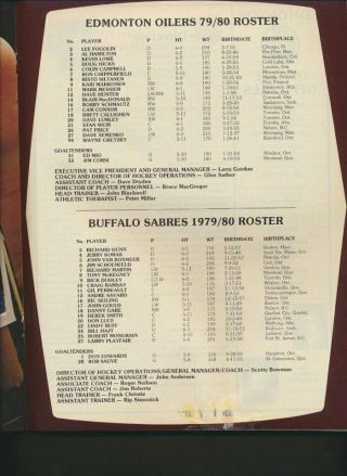 1979 - 80 Vintage Edmonton Oilers Hockey Program Jan 13/80 Gretzky Cover Buffalo 2