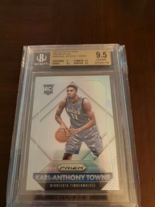 Karl Anthony Towns 2015 - 16 Panini Prizm Silver 328 Rookie Rc Bgs 9.  5 Gem