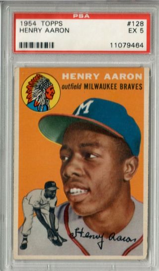 1954 Topps Henry ' Hank ' Aaron Milwaukee Braves 128 PSA 5 Baseball Rookie Card 3