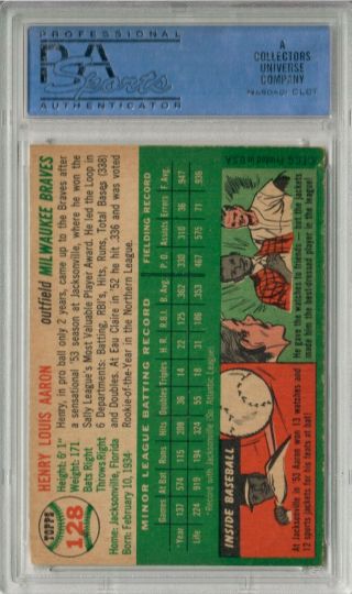 1954 Topps Henry ' Hank ' Aaron Milwaukee Braves 128 PSA 5 Baseball Rookie Card 4