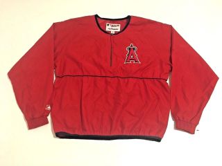 Vintage Majestic La Angels Red 1/4 Zip Baseball Pullover Windbreaker Jacket Sz S