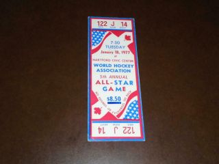 1977 Wha Hockey All Star Game Full Ticket Hartford Gordie Howe Bobby Hull